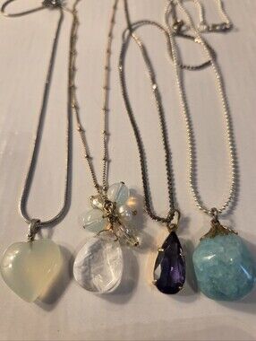 Assorted Women's Gemstone Pendant Necklaces - Blue, Purple, White, Cream